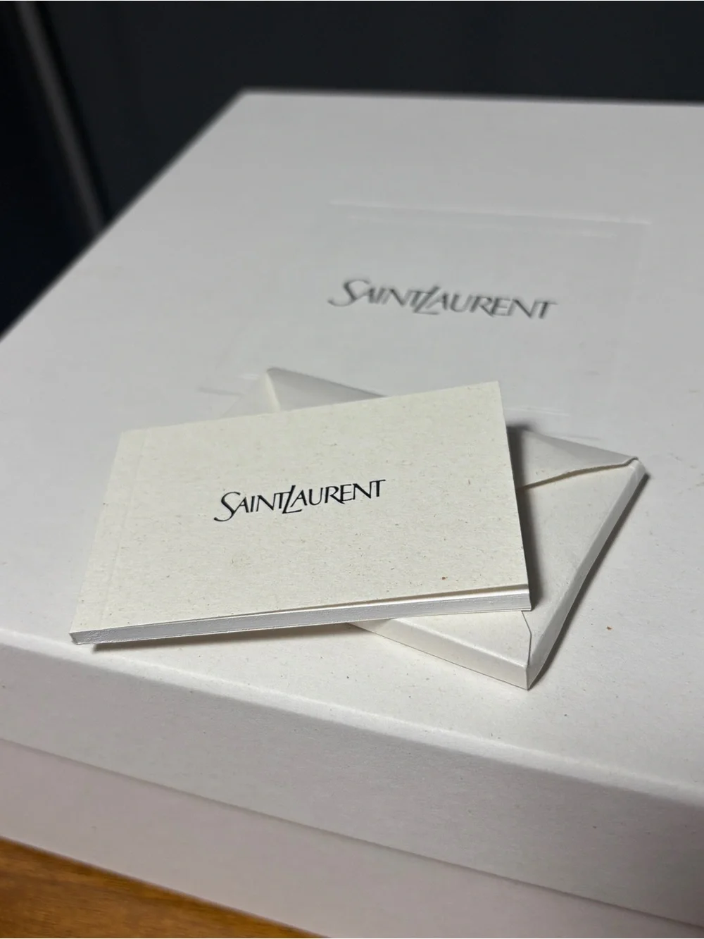 Saint Laurent White Gift Boxes Set with Black Stuffing/Ribbon + 2 Card Holders